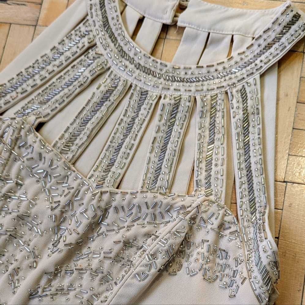 Elegant Beaded Nude/Cream Dress